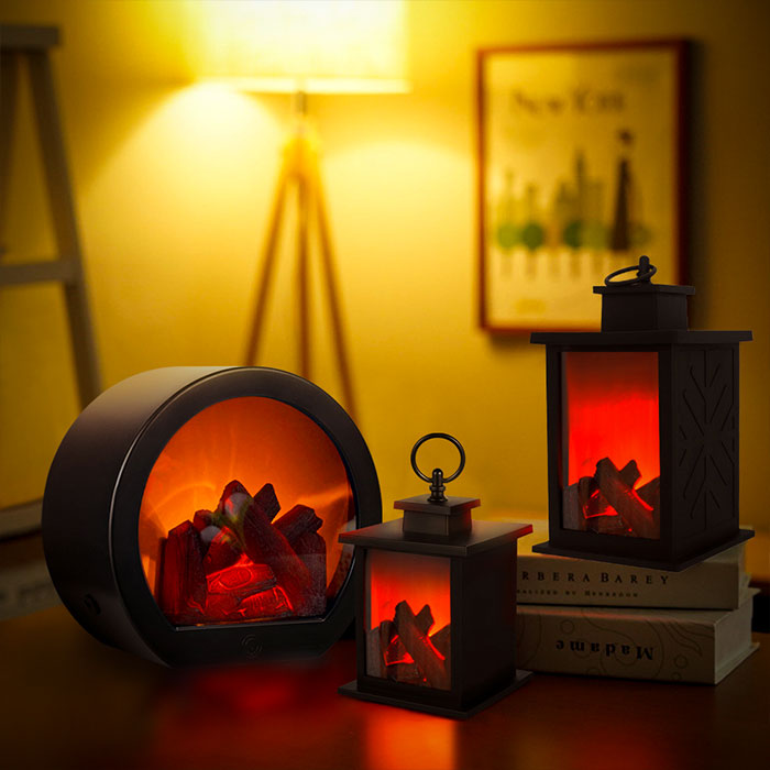 【光が炎のように揺らめく】高演色LED暖炉ランプ【持ち運び可能/USB充電/アウトドア】