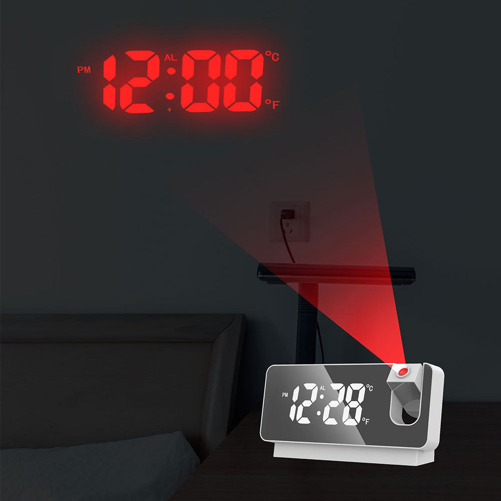 【時間を壁や天井に投影】多機能プロジェクション目覚まし時計【LEDライト/大画面/プロジェクター】